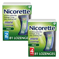 Mini Nicorette Nicotine Lozenge Stop Smoking Aid, 2 mg, Mint Flavored Smoking Cessation Product, 81 Count and 4 mg, Mint Flavored Smoking Cessation Product, 81 Count
