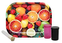 Mei Hua Rose Tip Packable Cigarette Tube (Elements Rolling Paper and Hemp Tip), Small Flip Top Storage Container (2 Pack), with Leaf Lock Gear Mini Rolling Tray (Fruit) - 4 Item Bundle