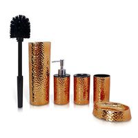 5 Piece Bathroom & Sink Accessory Set - Bronze Finish Modern Vanity Accessories Kit Include Tumbler, Toothbrush Holder, Lotion Pump Dispenser, Soap Dish & Toilet Brush Holder - SereneLife SLBATAC03