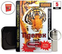 Tigerex 15000 (5 Caps) Male Performance, Energy, Enhancement, and Endurance Bundle with Accessories (8 Items)