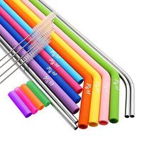 Hongyu ltd 8 pcak Reusable Silicone Straws Boba Tea Straws & 4 Pack Reusable Stainless Steel Straws with 4 Cleaning Brushes for 20 30 oz Tumbler Yeti/Rtic - Extra Long - BPA Free - No Rubber Taste