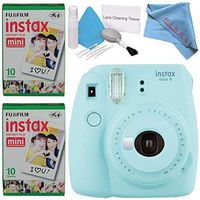 FujiFilm instax Mini 9 Instant Film Camera (Ice Blue) #16550643 + FujiFilm instax Mini Instant Film Pack + Deluxe Cleaning Kit + Fibercloth Bundle
