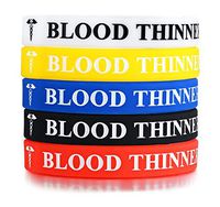 PJ Jewelry Blood THINNER Medical ID Alert Awareness Silicone Bracelet Wristband Sports Band for Men,5Pcs