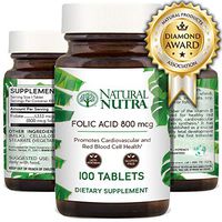 Natural Nutra Premium Folic Acid, Prenatal Vitamin for Heart Health and Red Blood Cell Formation, Vegetarian and Gluten Free Supplement, Recyclable Glass Bottles, 800 mcg, 100 Tablets