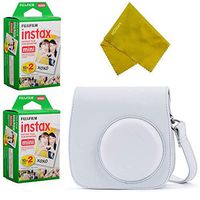 Fujifilm Instax Mini Bundle - Instant Film 40 Prints (2 Twin Packs) + Case for Fuji Mini 9, Mini 8+, Mini 8 Camera (White)