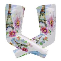 LEVEIS Watercolor Flowers Eiffel Tower Arm Sleeves UV Protection for Men Women Sunblock Protective Gloves Running Golf Cycling Driving Long Arm Cover 1 Pair