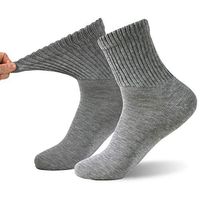 Loose Top Diabetic Socks, FOOTPLUS Men Women Stretchy Top Thick Cushioned Sole Warm Circulatory Socks for Elders, Seamless Toe Anti Blister Dress Socks, 2 Pairs Grey Quarter, XX- Large