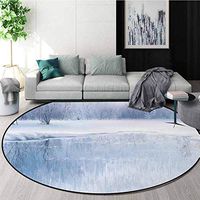 Winter Modern Washable Round Bath Mat,ICY River Barren Snowy Forest Digital Artwork Frost Cold Weather Winter Season Non-Slip Bathroom Soft Floor Mat Home Decor Round-59 Inch,Bluegrey White