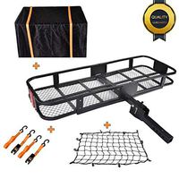 USSerenaY Hitch Mount Cargo Carrier - Hitch Cargo Carrier with Net, Waterproof Cargo Bag and 2 Reinforced Straps - Folding Car Basket Tralier Luggage Hitch Carrier L60 X W20 X H6, 550lbs