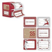 Jumbo Self Adhesive Christmas Gift Tag Stickers Label 60 Count Modern Red, White, Silver, and Gold Xmas Designs - Easy To Use - Looks Great on Gifts Presents, Wrapping Paper and Gift Bags.
