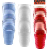 18 oz Party Cups, 96 Count - Light Blue, White, Red - 32 Each Color