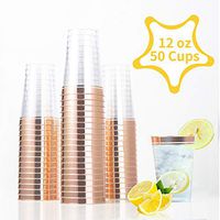 PARTYREDY - 50 pc 12oz Rose Gold Plastic Cups/Clear Fancy Plastic Cups with Double Rose Gold Rim-Wedding/Party/Wine and Cocktail Disposable Cups/Plastic Tumblers/Glasses