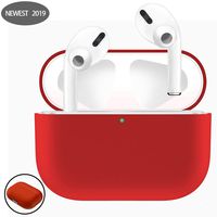 LANGXIANGO Compatible for Airpods Pro Case, Cute Carrying Case for AirPods 3 Charging Case [2019 Release] Shock-Absorbing Soft Slim Silicone Case Skin [Visible Front LED] (Red)