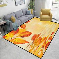 Orange ikat Area Rug Entryway, Autumn Maple Leaves Shadow on the Water Mystic Magical Sun View Artistic Image, Durable Rugs - Living, Dinning, Office, Rooms & Bedrrom, Hallway Carpet(3'x 5')