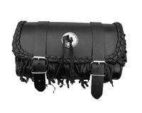 Genuine Leather Motorcycle Windshield Concho Tool Gear Bag w/Fringe Trim