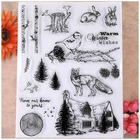 KWELLAM Merry Christmas Tree Stump Pine Cone Fox Rabbit Bird Clear Stamps for Card Making Decoration and DIY Scrapbooking