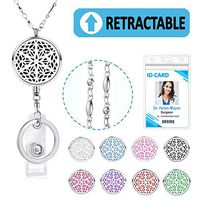 TONY & SANDY Lanyard Necklace Diffuser Aromatherapy Stainless Steel Beaded Chain Necklace Silver for ID Badge Holder and Keys Non Breakaway Essential Oil Pendant for Women (Retractable, Sunburst)
