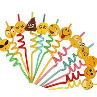 Emoji Party Supplies Drinking Plastic Straws - Emoji Party Decorations Reusable for Kids Birthday Decorations,Emoji Party Favors