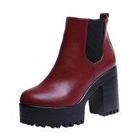 Women Chunky Heel Ankle Boots Slip on Platform Boots Zipper up High Heel Chelsea Boots Pump Boots Shoes (Red, US:5.5)