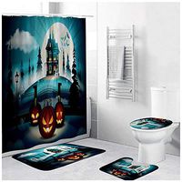 Naiflowers 4 Piece Halloween Bath Shower Curtain Sets, Bathroom Shower Curtain & Toilet Mat & Lid Cover & Non Slip Rugs, Washable Shower Bath Curtain Carpet for Tub Entry Living Room (D)