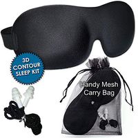 3D Sleep Mask Set - Eye Mask for Sleeping - Contoured Lightweight Foam - No Pressure on Eyes - Ideal for Airplane-Travel Carry Bag - Free Ear Plugs & Carry Pouch-Adjustable Strap Men Women Kids-Black