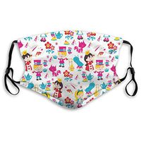 Fashion Comfortable Windproof mask,Cute Cartoon Style Queen Rabbit Yellow Haired Girl Flowers Slug Tea Cups Stacked,Printed Facial Decorations for Unisex S