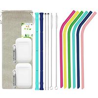 Reusable Straws Foldable Collapsible Silicone Straw-BPA Free with Portable Keychain Case and Canvas for Kids Tumblers Cold Beverage Coffee and Smoothie 17 Pcs