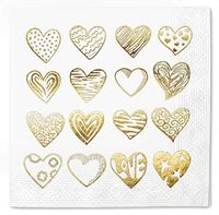Napkins Party Hearts 100 Pack Gold Foil Cocktail Disposable Paper Supplies