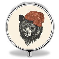 Bear Pill Case, Round Stainless Drug Organizer Container Medicine Cover for Pocket Daily&Weekly