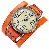 Fxbar, Leather Bracelet Watch Men Women Wristwatch Quartz Analog Wrist Watch Unique Design(Orange)