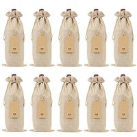 Keniot Burlap Wine Bags Wine Gift Bags with Drawstrings, Single Reusable Wine Bottle Covers with Ropes and Tags (10 Pcs)