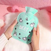 Irrigation hot Water Bottle Female Injection Plumbing Water Bag Flushing Warm Handbag Cute Cartoon Student Small Hand Warmer Explosion-Proof Warm Treasure, Light Green Cute Small 喵 Medium