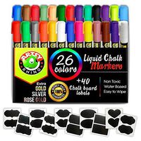 Liquid Chalk Markers - 26 Assorted Neon & Metallic Colors | Chalkboard Safe Dustless Wet Erase Paint Pens | Fine Tips for Blackboard, Glass & Windows, Bistro & Restaurant Menu Board Use, Kids Art
