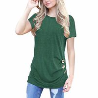 Meikosks Women's Solid Color Basic Blouses Short Sleeve Crewneck Tops Button Trim T Shirt Green