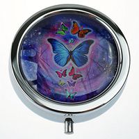 MaXing Colorful Butterfly Custom Personalized Silver Round Pill Case Box Decorative Metal Medicine Container Case