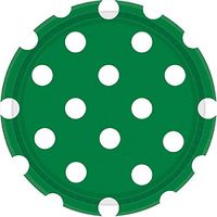 Festive Green Dots Dessert Paper Plates Color Party Disposable Tableware, Round, 7", Pack of 8.