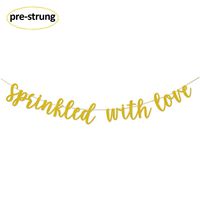 Sprinkled With Love Gold Glitter Banner Sign Garland Pre-strung for Baby Sprinkle,Baby Shower Decorations