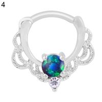 New Beautiful Nipple Ring Stainless Steel Women Single Opal Septum Clicker Nose Ring Piercing Jewelry - Silver 4