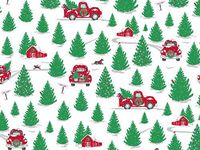 Christmas Tree Farm Folded Christmas Wrapping Paper 2 Feet x 10 Feet with Vintage Truck and Dogs, WRAP & Revel® F