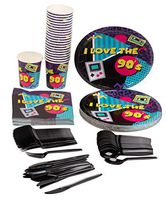 Disposable Dinnerware Set - Serves 24-90s Party Supplies for Kids Birthdays, 1990s Themed Parties, Includes Plastic Knives, Spoons, Forks, Paper Plates, Napkins, Cups