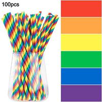 100PCS Rainbow Paper Straws,Biodegradable Colorful Paper Drinking Straws for Juices,Shakes,Smoothies for Birthday,Wedding, Anniversary, Gay Pride Day Party Supplies Decorations