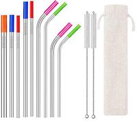 Eskyhouse Set of 9 Stainless Straws with Silicone Tips Reusable Metal Straws 6mm Slim Straws for 30 oz Yeti/RTIC/Ozark Tumbler, 8mm Smoothie Straws, 12mm Boba/Bubble Tea Straws with2 Cleaning Brushes