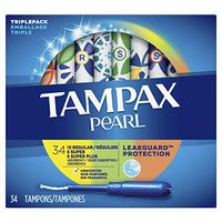 Tampax Pearl Plastic Tampons, Regular/Super/Super Plus Absorbency Multipack, Unscented, 34 Count - Pack of 6 (204 Total Count)