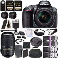 Nikon D5300 DSLR Camera with 18-55mm Lens (Grey) + Nikon AF-S DX NIKKOR 55-300mm f/4.5-5.6G ED VR Lens + Battery + Charger + Sony 128GB UHS-I SDXC Memory Card (Class 10) + Remote + Flash Bundle