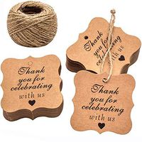 Paper Gift Tags Thank You for Celebrating with Us, Whaline 100 Pcs Paper Hang Tag for Thanksgiving Day Wedding Party Favors, Baby Shower with 100 Feet Natural Jute Twine (Heart Brown)