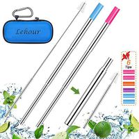 2 Pack Reusable Collapsible Straw, Telescopic Travel Straw with Case, Portable Straw with 6 Silicon Tips