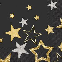 Ideal Home Range 20 Count Cocktail Napkins, Sparkling Stars Black