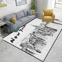 New York Novelty Bath Rugs, Vintage Hand Drawn Urban Scenery with Skyscrapers Sketch Style Downtown, Durable Carpet Area rug - Living Dinning Room Bedroom Rugs and Carpets(3'x 8') Charcoal Grey White