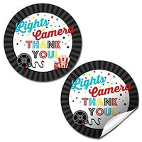 Movie Birthday Party Thank You Sticker Labels, 40 2" Party Circle Stickers by AmandaCreation, Great for Party Favors, Envelope Seals & Goodie Bags