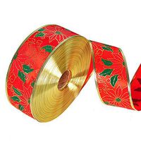 Ornerx Satin Christmas Ribbon Glitter Leaves 2-1/2" x 11 yd